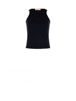 Geripptes Tanktop mit Strass in Schwarz det_4