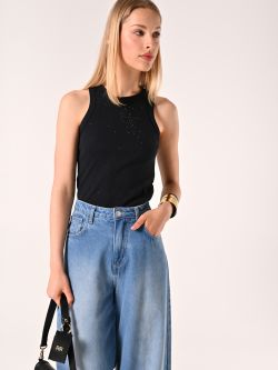 Geripptes Tanktop mit Strass in Schwarz sp_e1