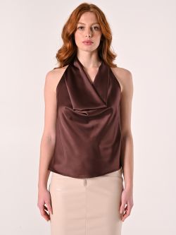 Top en satin couleur chocolat det_2