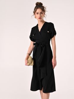 Utility-Hemdblusenkleid in Schwarz aus Viskose sp_e1