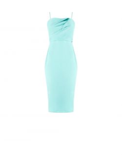 Vestido de tubo en satén verde agua det_4