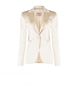 Beige One-breasted Jacket in Structured Satin det_4
