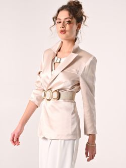 Beige One-breasted Jacket in Structured Satin in_i7