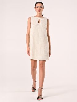 Light Beige Tween Dress with Micro Sequins in_i7