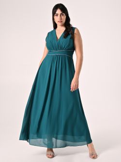 Vestido largo curvy verde realeza con ribete de pedrería in_i7