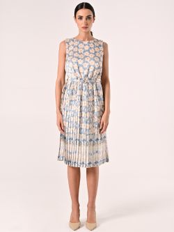 Vestido midi plisado con estampado floral celeste det_1