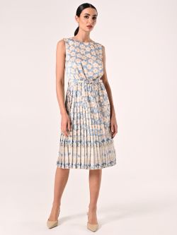 Vestido midi plisado con estampado floral celeste in_i7