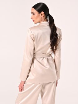 Jacke mit Bindegürtel aus Envers-Satin in Beige det_3