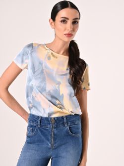 Bedruckte Bluse in Hellblau & Gelb in_i7