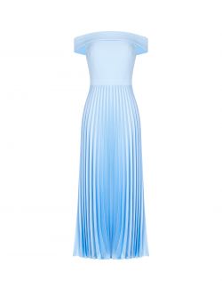 Schulterfreies Kleid in Hellblau mit plissiertem Rock det_4