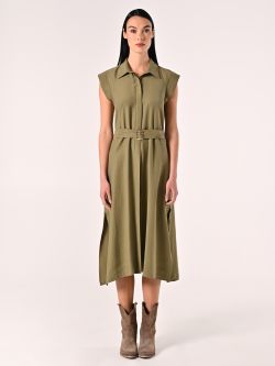 Vestido camisero de viscosa verde militar det_1