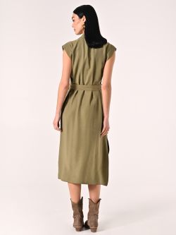 Vestido camisero de viscosa verde militar det_3