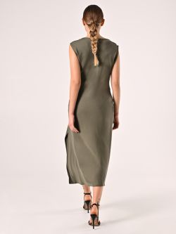 Robe à nœud vert militaire en viscose det_3