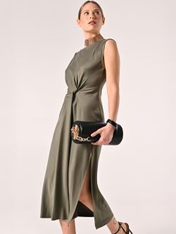 Robe à nœud vert militaire en viscose sp_e1