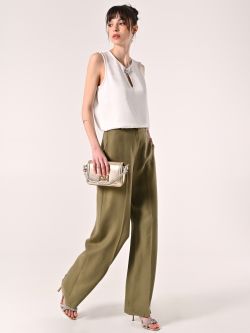 Pantalón amplio de modal verde militar sp_e1