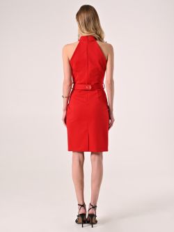 Vestido de tubo rojo con escote americano y cinturón det_3