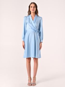 Robe cache-cœur bleu ciel en satin det_1