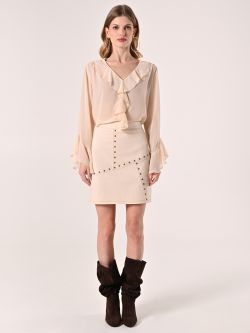 Boho-Bluse mit Volant in Beige det_1