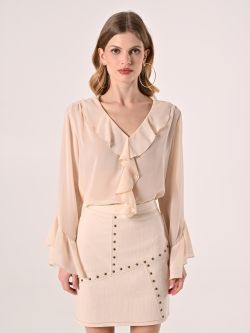Boho-Bluse mit Volant in Beige det_2