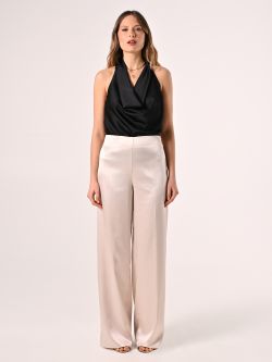 Pantaloni in Raso Strutturato Beige det_1