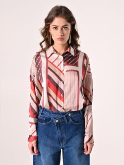 Bluse mit geometrischem Muster in Rostrot det_2