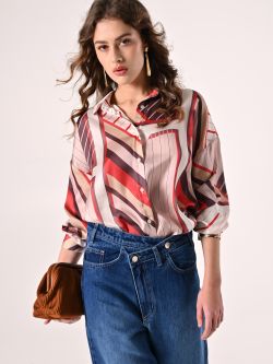 Bluse mit geometrischem Muster in Rostrot sp_e1