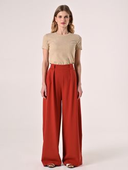 Pantalon à pinces couleur terracotta det_1