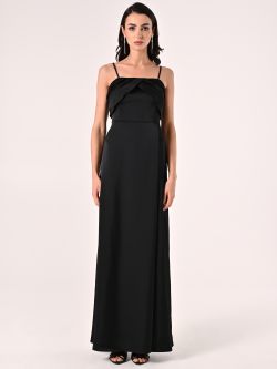 Langes Kleid aus Satin in Schwarz det_1