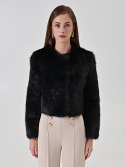 Cappotto corto nero in simil pelliccia  det_2
