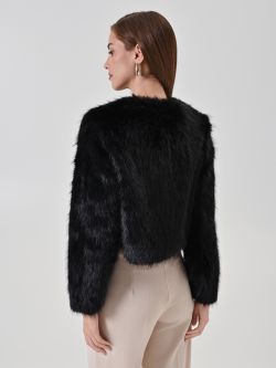 Cappotto corto nero in simil pelliccia  det_3