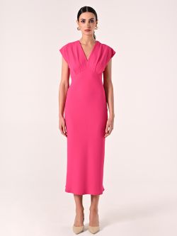 Robe midi fuchsia en satin det_1