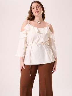 Curvy White Blouse with Thin Belt in_i7