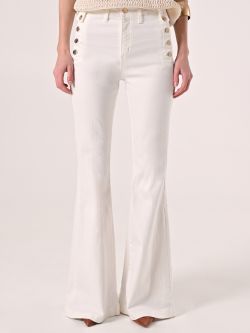 Pantalon évasé en denim à boutons blanc det_2