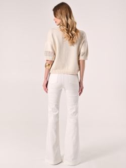 Pantalon évasé en denim à boutons blanc det_3