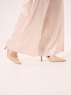 Curvy Beige Trousers in Structured Satin in_i5