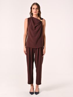 Top marron couleur chocolat effet gaufré det_1