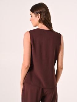 Top marron couleur chocolat effet gaufré det_3