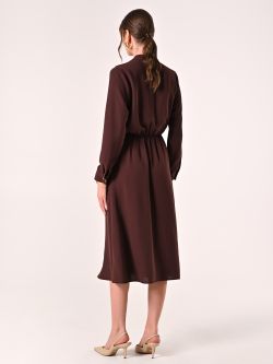 Robe midi couleur chocolat effet gaufrée det_3