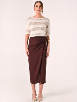 Textured Chocolate Skirt with Knot det_1