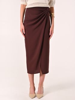 Textured Chocolate Skirt with Knot det_2
