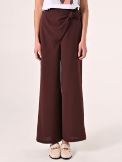 Textured Chocolate Trousers with Knot det_2