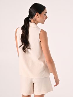 Camicia in Lino Viscosa Beige Chiaro det_3