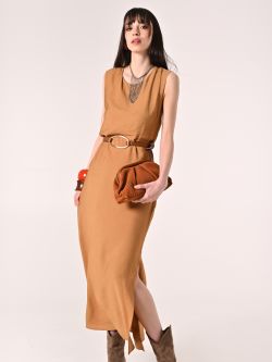 Vestido de viscosa camel sp_e1