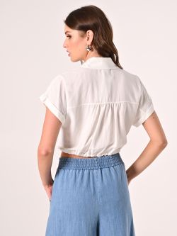 Camicia Bianca Boxy in Misto Viscosa  det_3