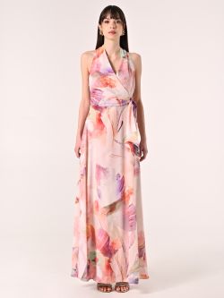 Robe longue à imprimé abstrait multicolore det_1