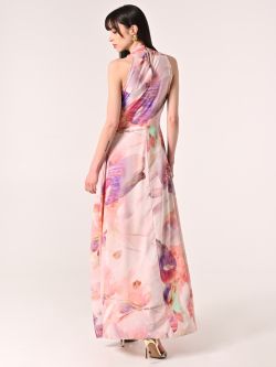 Robe longue à imprimé abstrait multicolore det_3