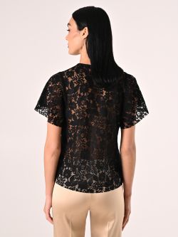Schwarze Spitzenbluse mit Brosche det_3