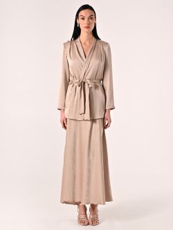 Dark Beige Wrap Jacket with Belt det_1