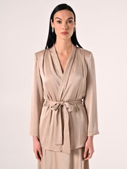 Dark Beige Wrap Jacket with Belt det_2