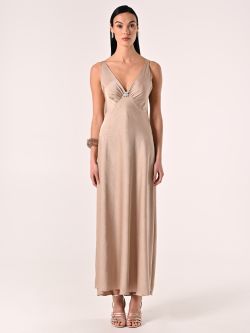 Das lange Kleid aus Envers-Satin in dunklem Beige det_1